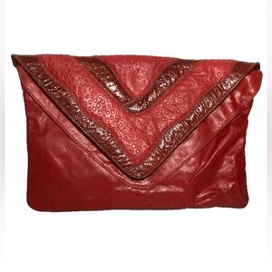 Vintage Red  Leather Clutch Purse by REEM 1980s Made in USA